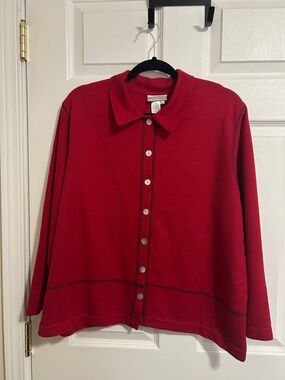 Coldwater Creek Red Button-Down Collared Shirt Jacket